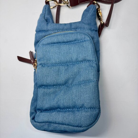 Wanderfull Denim Hydrobag with Strap, Phone and Card Holder, Blue w/brown strap - Picture 5 of 16